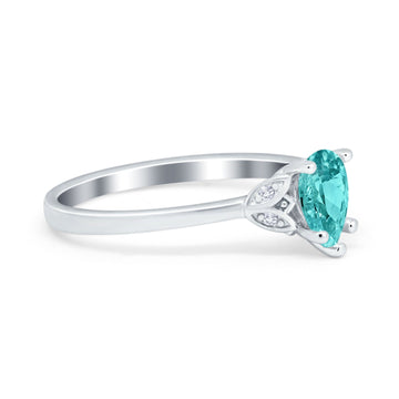 Art Deco Teardrop Engagement Ring Simulated Paraiba Tourmaline CZ 925 Sterling Silver
